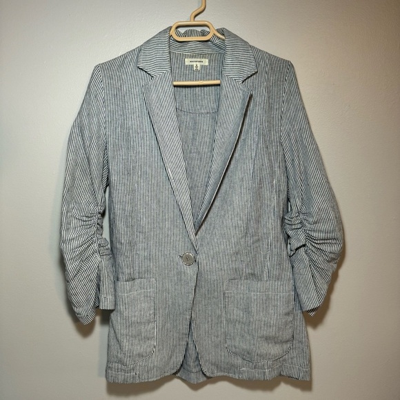 Max Studio Womens Small Striped Blazer With Ruched Sleeves - Picture 1 of 7